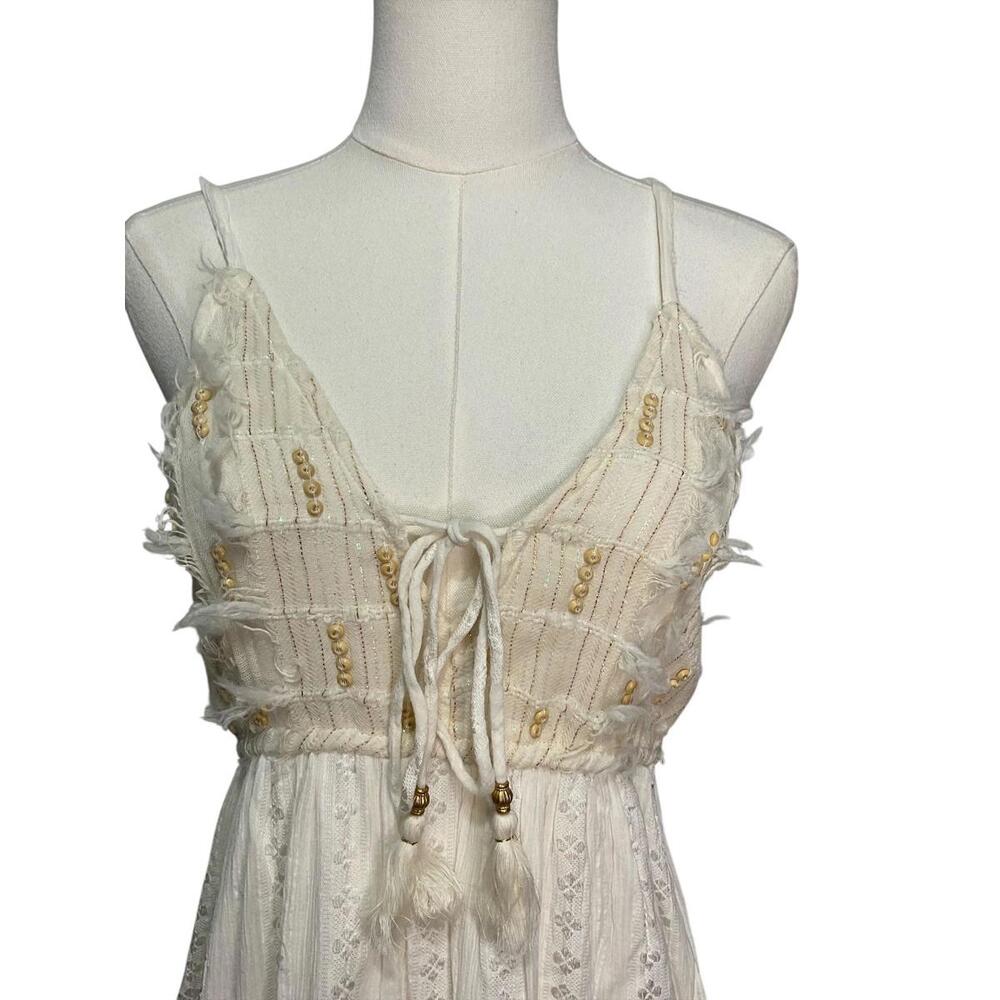 POL NIP Natural Boho Lace Tassel Dress w/ Lining Size Large 100% cotton A21 - Picture 4 of 9